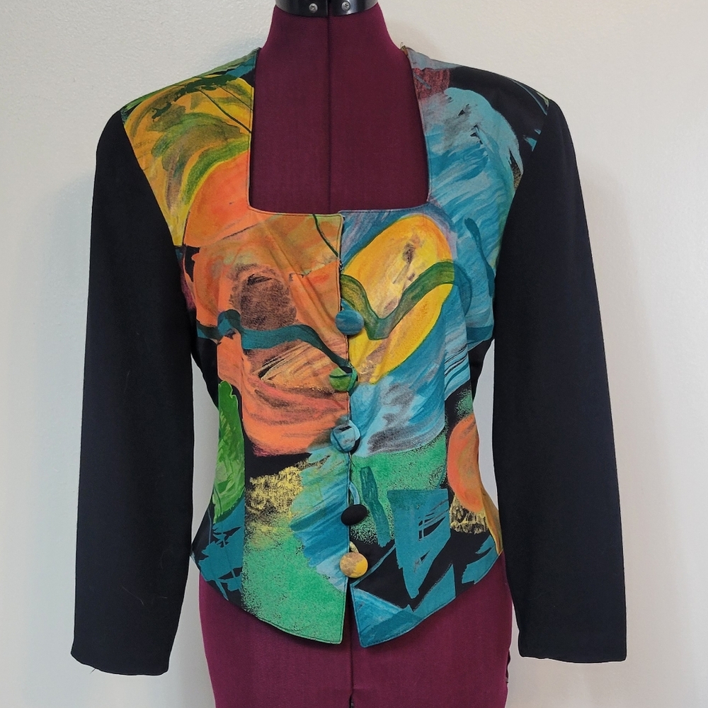 VTG Platinum By Dorothy Schoelen Colorful Abstract Blazer